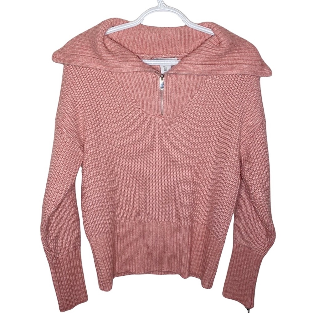 Cupcakes and cashmere quarter zip ribbed knit sweater in salmon pink size S